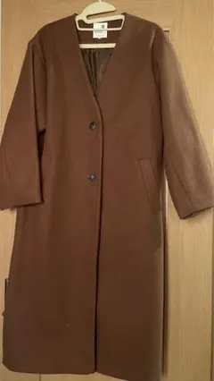 earth music&ecology ロングコート ノーカラーコート ブラウン