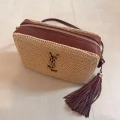 YSL イヴサンローラン ラフィア&ヴィンテージレザー ショルダーバッグのサムネイル