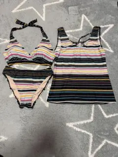 美品　水着　ストライプ セパレート３点セット　11号