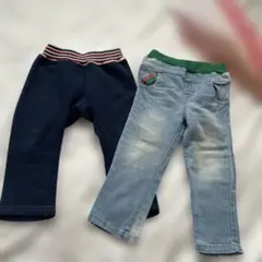 美品　デニム　90 ネイビー　デニム　ブルー パンツ セット