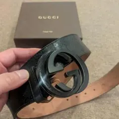 【極美品】GUCCI グッチ ベルト インターロッキングG オールブラック