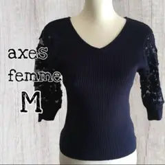 美品　axes femmeトップス 立体レース袖 ニットプルオーバーM/USED