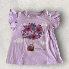 キッズ フリルTシャツ 花柄 クマ 半袖Tシャツ 女の子夏服 (90) 薄紫系