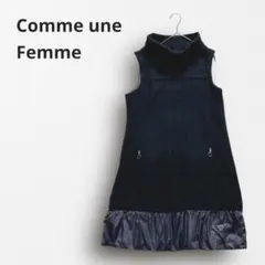 Y6248【コムアンファム】異素材ワンピース タートルネック 日本製 黒 38