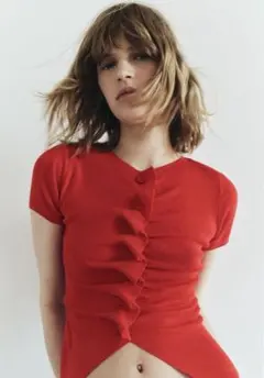 ZARA ドレープニットトップス レッド S（7-9号）