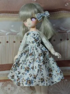 手作り♪1/6多様性サイズ*バラ柄ワンピース*ギャザータイプ*小物追加可*半試作