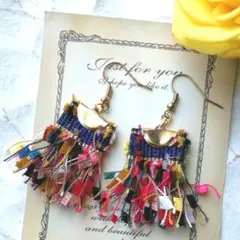 再販16★　赤　フリンジ　カラフル　ピアス　イヤリング　夏　タッセル　ネイティブ