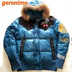 geronimo　ダウンジャケット　レザー　ターコイズブルー　刺繍　ワッペン