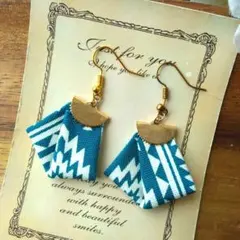 再販47　オルテガ　タッセル　リボン　ネイティブ　ターコイズ　ピアス　イヤリング