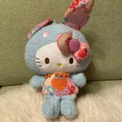 ハローキティ　カラフルバニー　ぬいぐるみ　水色　サンリオ　平成レトロ
