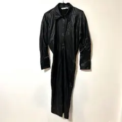 ザラ　フェイクレザーロングコート ライダース　大きめS ブラック　Aライン