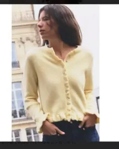 ZARA フリルニットカーディガン イエロー