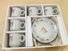 有田焼松峰 赤絵京花の花模様 デミタスカップセット未使用