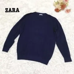 s.450【ザラ】長袖ニット 薄手 シンプル 無地 ネイビー カジュアル M