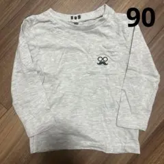 90 グレー 刺繍入　長袖Tシャツ ポケット付き