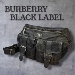 y2k バーバリーブラックレーベル ボディバッグ チェック プレートロゴ 黒