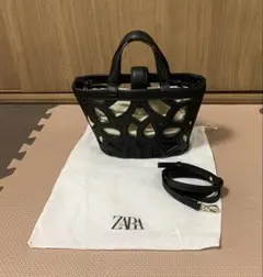 ZARA カットワークミニトートバック　ブラック