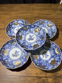 Y47-1/九谷焼/色絵古九谷 鯉文 銘々皿5客/金彩 深皿/飾皿/盛皿/ - メルカリ