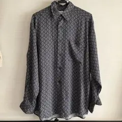 総柄　レーヨン　古着　幾何学　ジオメトリック　モノトーン　黒