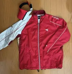DIADORA ジップアップジャケット Sサイズ レッド/ホワイト