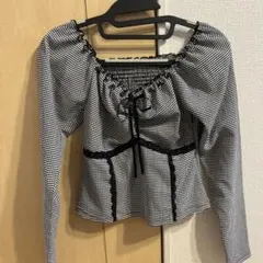 SLYギンガムチェック　トップス 長袖　パフスリーブ　クロップド丈　秋服