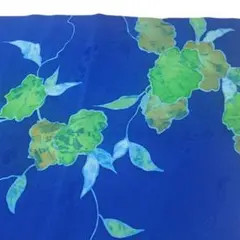 青色 花と葉模様 布地　ハギレ　はぎれ　きもの　和服　和装