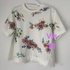 VIS フラワープリント 半袖Tシャツ ホワイト M