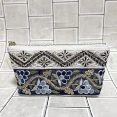 インド刺繍リボンのマチ付きポーチ No.19