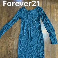 Forever21 ダークグリーン ビジュー付き ワンピース　Sサイズ