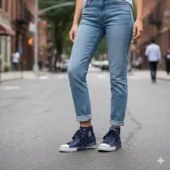 ポロラルフローレン ハイカットスニーカー 23.5cm 花柄 ネイビー