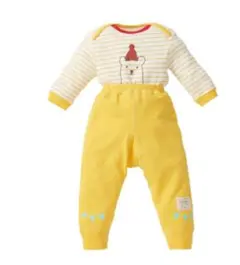 -今だけSALEくまちゃん ボーダー ロンパース ＋ パンツ 2点 イエロー-