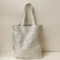 フラワー　花柄　レース　巾着袋　トートバッグ　サブバッグ　ジャガード生地