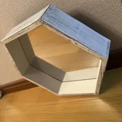 アンティーク風　六角形 木製ミラー グリーン 風水