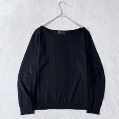 イオリ| 透かし編みニット【M】長袖 ウール オーバルネック 洗える ブラックのサムネイル