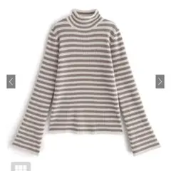 GRLボーダー柄フレアスリーブリブニットトップス[k9086b]