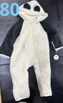 もこもこ パンダロンパース 80