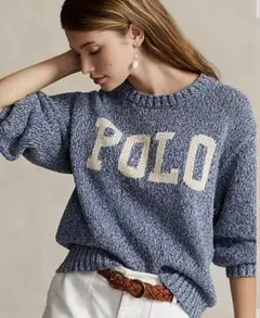 ラルフローレン　ロゴ　コットン　クルーネック　ニット　ブルー　XS