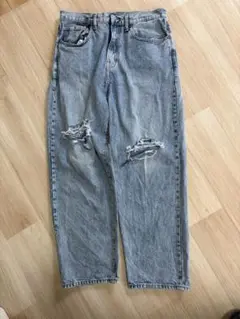 GAP バギーフィット ダメージデニムパンツ 31/30ライトブルー