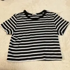 GU 黒と白のストライプ 半袖Tシャツ M