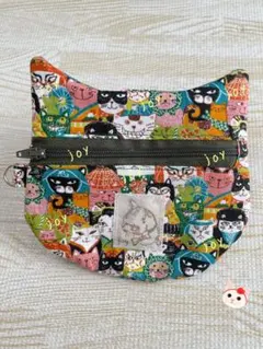 かぶきだにゃー.歌舞伎柄.猫型ファスナーポーチ.ティッシュケース.緑