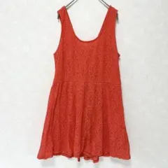 総レース ワンピース XXL 大きいサイズ 朱色 オレンジ 赤 ミニ丈 夏 旅行