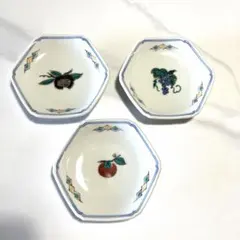 九谷焼 九谷福美 六角小皿 3枚セット 果実絵替わり 銘々皿 豆皿 約12cm