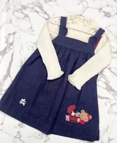 【超美品】familiar ファミリア　デニム　ジャンパースカート　ニット　90