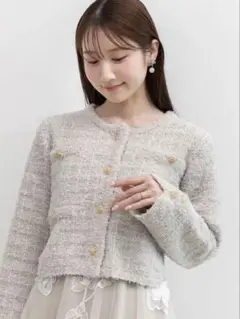 RANDA ツイードニットカーディガン