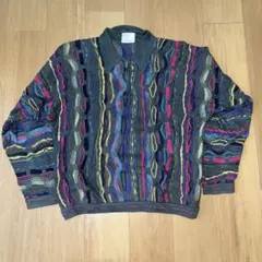 COOGI 3Dニット ハーフジップ ニットポロシャツ セーター L