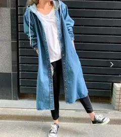 JUNOAH★ジュノア フード付き デニム ロングジャケット M ワンピース