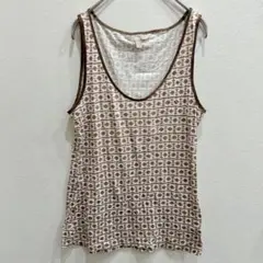 バナナリパブリック 総柄 タンクトップ ラウンドネック ノースリーブ S 茶 白のサムネイル