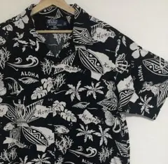 激レア黒ベース 90s ポロラルフローレン 開襟 オープンカラー アロハ シャツ