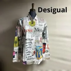 超美品！Desigualデシグアルニュースペーパー柄ブラウスのサムネイル