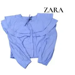 ZARA ザラ ストライプ ビッグカラーブラウス リボン ポプリンシャツSサイズ